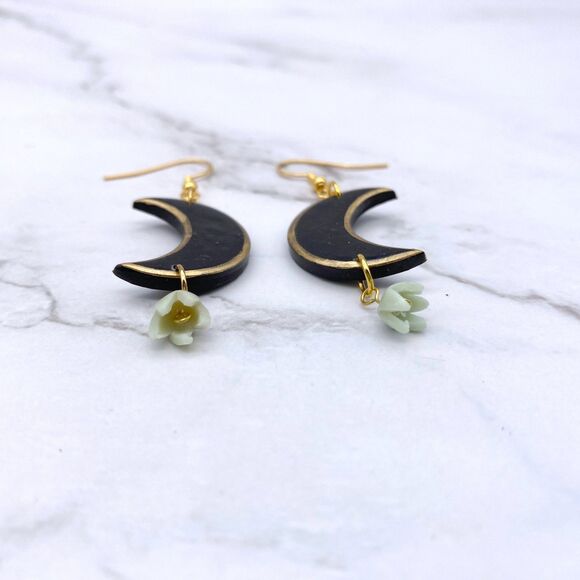Black Moon Lily of the Valley Dangle Earrings - Picture 8 of 13